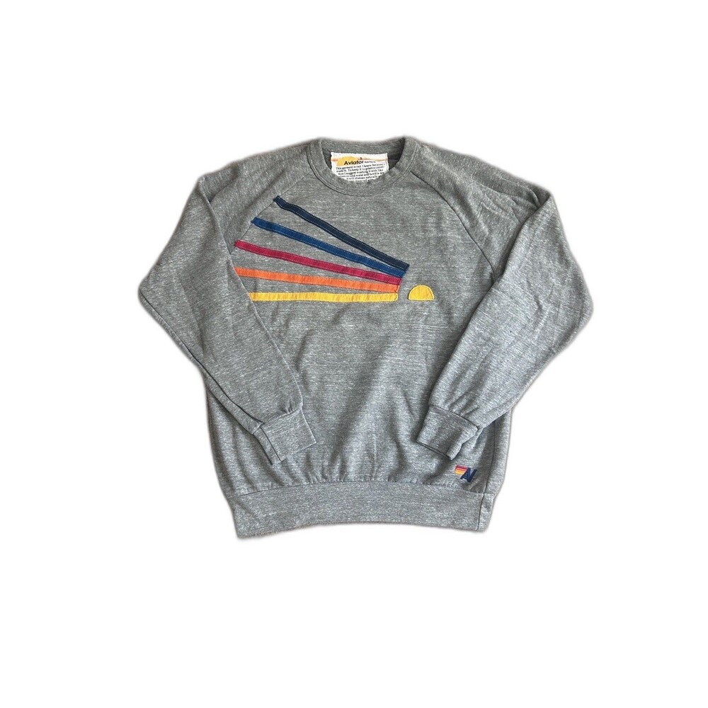 Aviator Nation Crewneck S Heather Grey Daydream Sunset Applique Sweatshirt